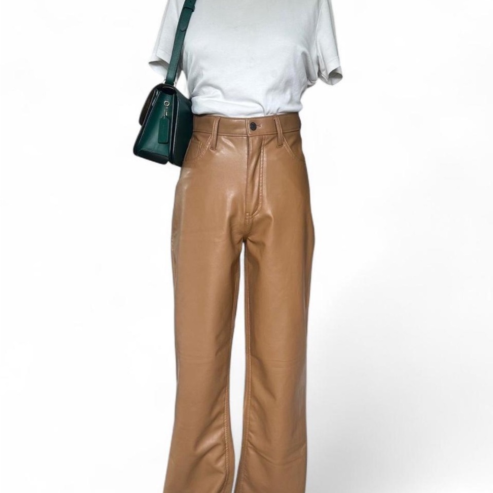 Abercrombie & Fitch 90’s Ultra High Rise Faux Leather Tan Straight Leg Pants